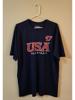 USA Volleyball Shirt #17 Men’s XL Sport-Tek Port Authority Blue Graphic Tee